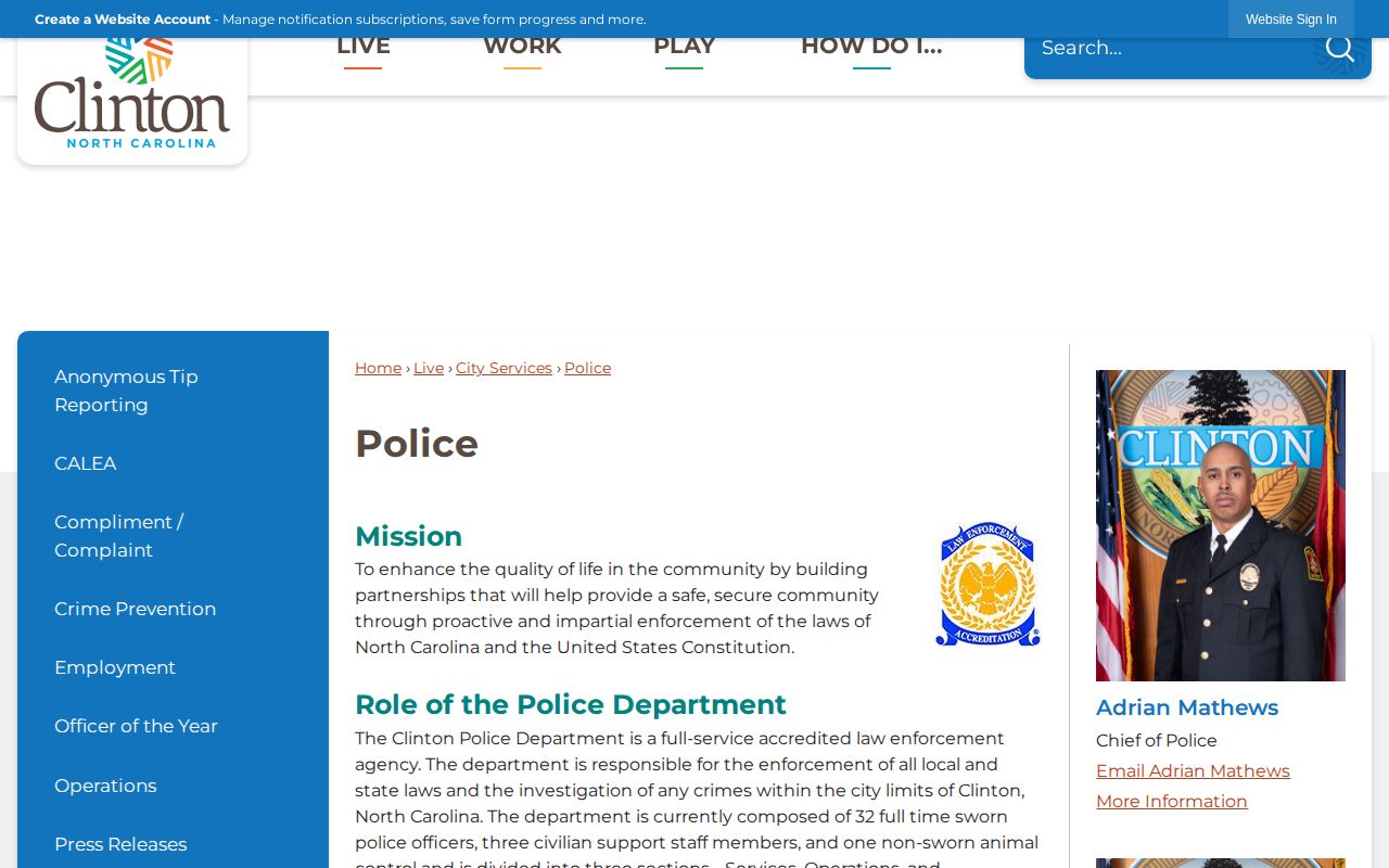 Official Clinton Police Department information page