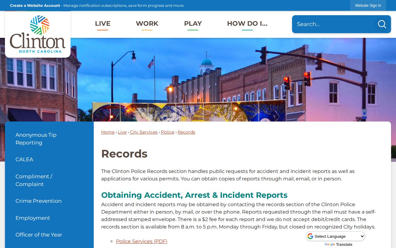 Clinton Police Records request information