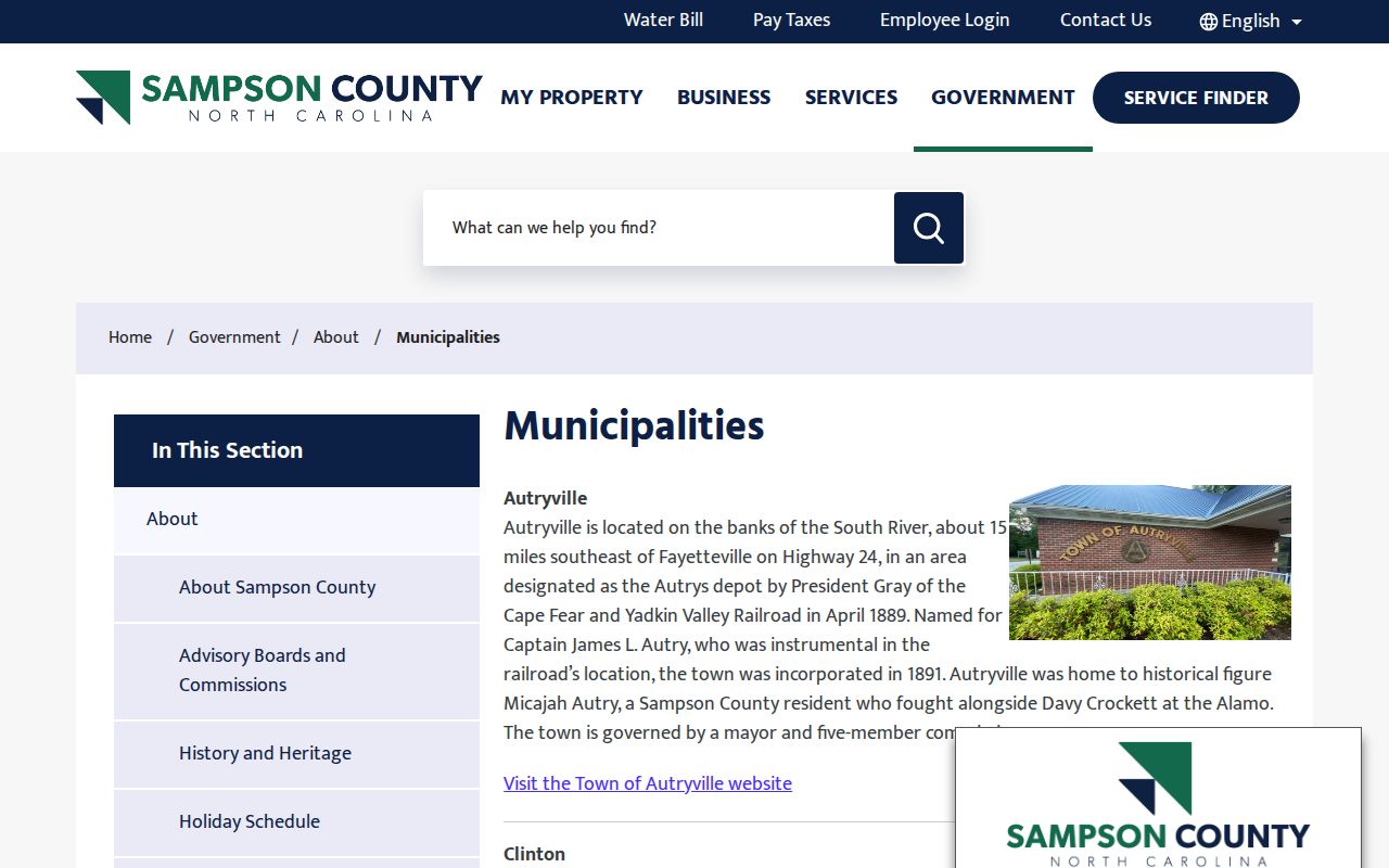 Official Sampson County municipality information for Garland North Carolina