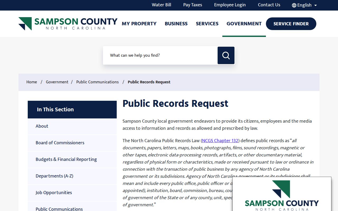 Sampson County official public records request information