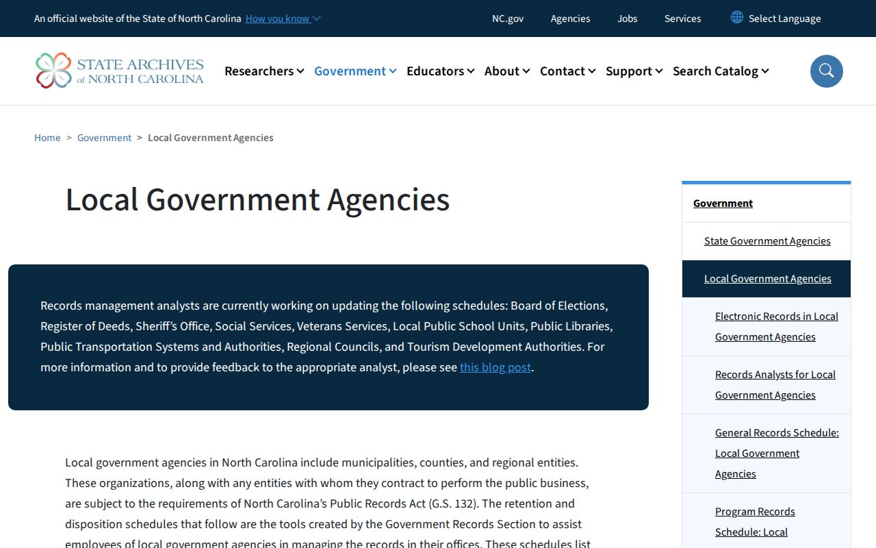 North Carolina State Archives local records guidance