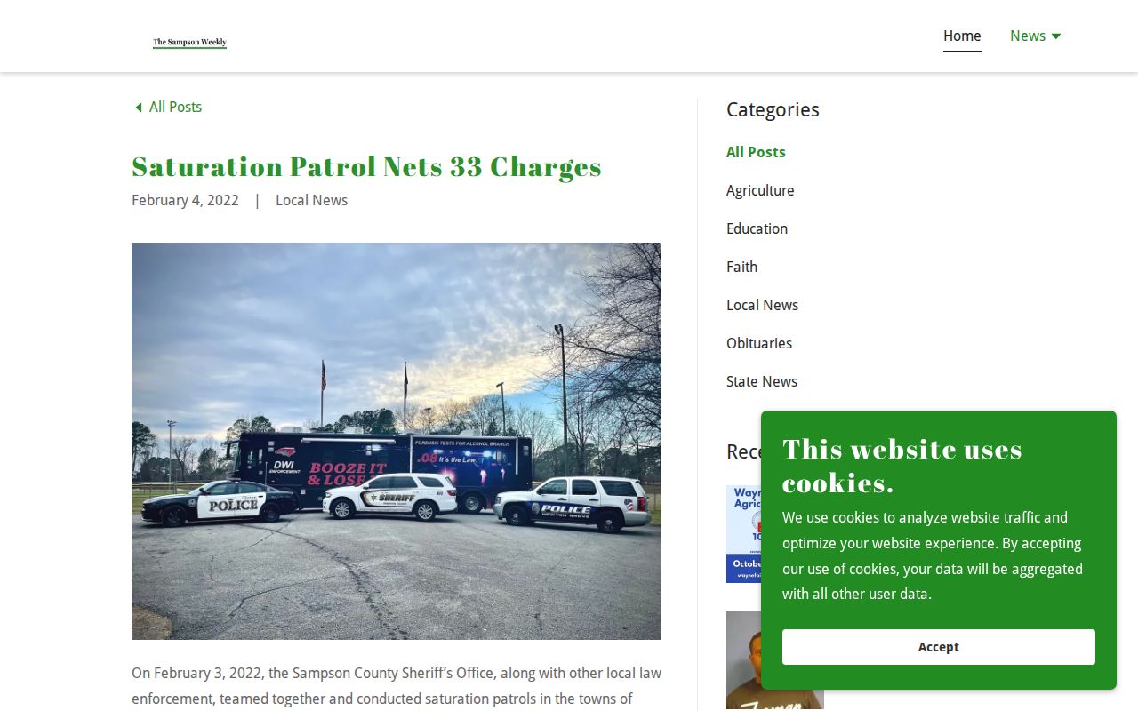 Sampson Weekly multi-agency patrol report involving Roseboro and Garland